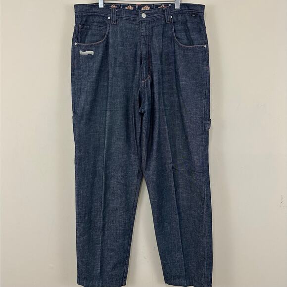 Johnny Blaze VTG WuTang Y2K Dark Blue Baggy Wide Carpenter‎ Jeans Mens 38x33 - Picture 1 of 14